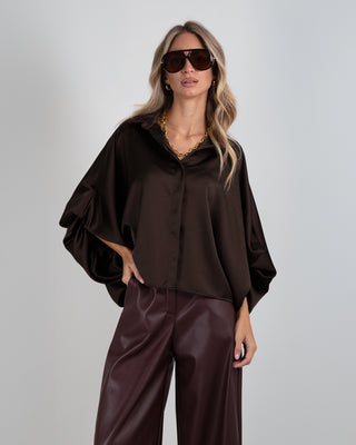 Camicia Manica Arricciata Satin Moro