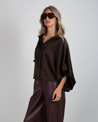Camicia Manica Arricciata Satin Moro