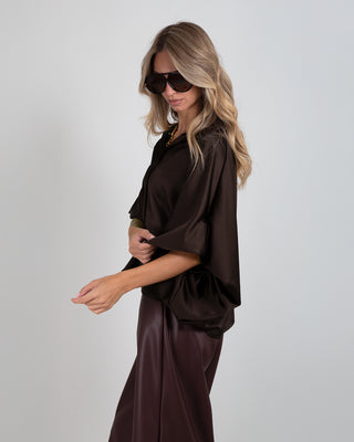 Camicia Manica Arricciata Satin Moro