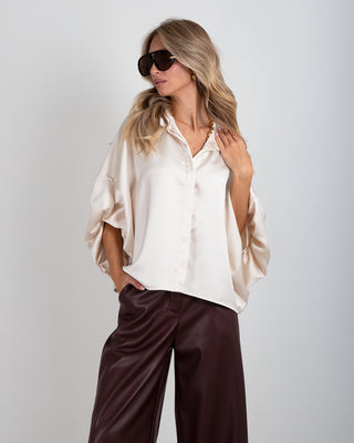 Camicia Manica Arricciata Satin Ivory
