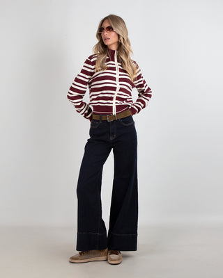 Jeans Palazzo Elasticizzato Risvolto Blu Scuro