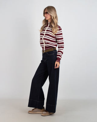 Jeans Palazzo Elasticizzato Risvolto Blu Scuro