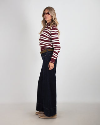 Jeans Palazzo Elasticizzato Risvolto Blu Scuro