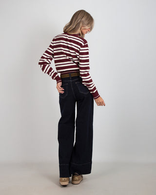 Jeans Palazzo Elasticizzato Risvolto Blu Scuro