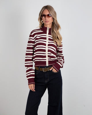Maglia Zip Righe Bordeaux