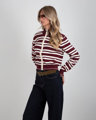 Maglia Zip Righe Bordeaux