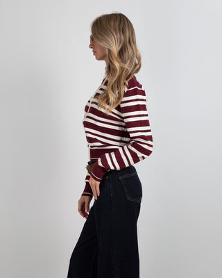 Maglia Zip Righe Bordeaux