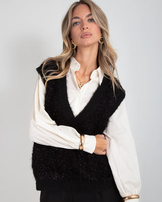 Gilet Lurex Scollo V Black