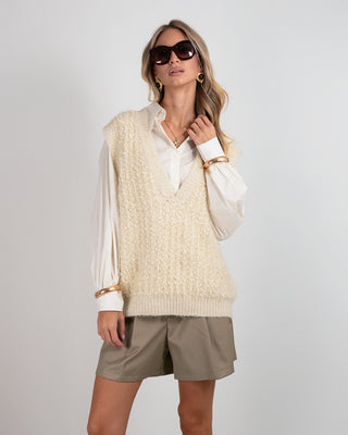 Gilet Lurex Scollo V Ivory