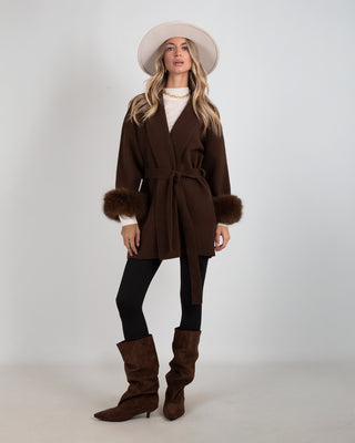 Cappotto In Maglia Polsini Brown