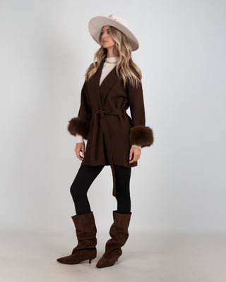 Cappotto In Maglia Polsini Brown