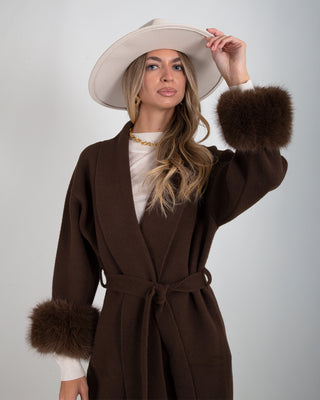 Cappotto In Maglia Polsini Brown