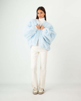 Eco-Pelliccia Over Corta Azzurra