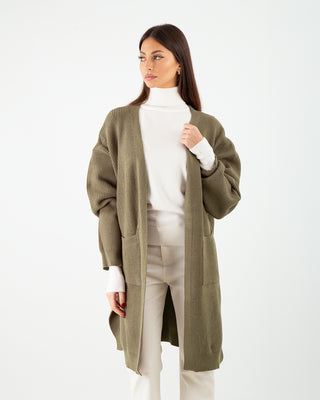 Cardigan Costina Tasche Verde Militare