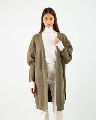 Cardigan Costina Tasche Verde Militare