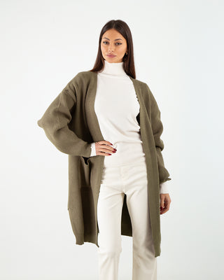 Cardigan Costina Tasche Verde Militare