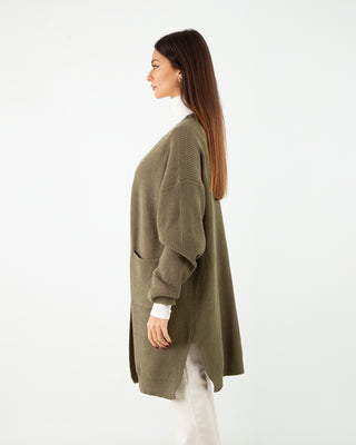 Cardigan Costina Tasche Verde Militare