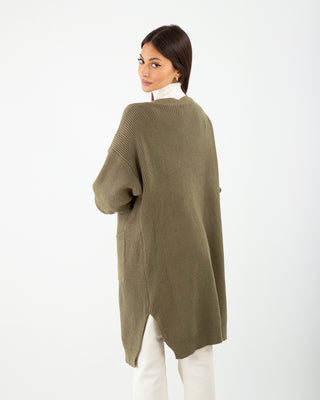 Cardigan Costina Tasche Verde Militare