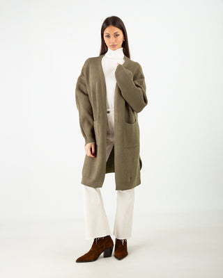 Cardigan Costina Tasche Verde Militare