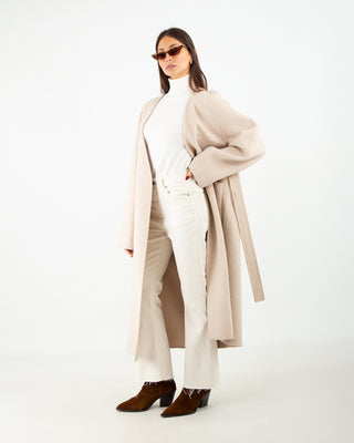 Beige Langer Wollmantel mit Schlitzen