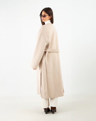 Beige Langer Wollmantel mit Schlitzen