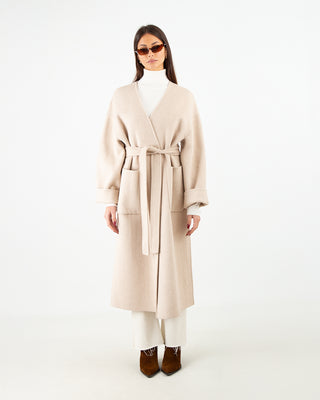 Beige Langer Wollmantel mit Schlitzen