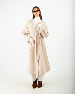 Cappotto Lana Lungo Spacchi Beige
