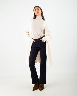 Cardigan Ribbed Pockets Cream