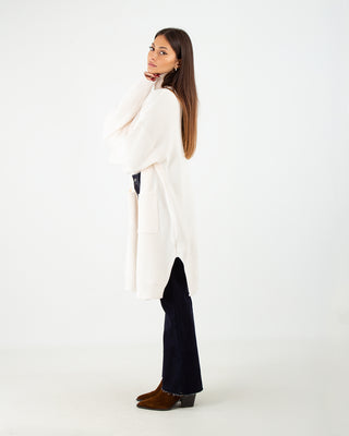 Cardigan Ribbed Pockets Cream