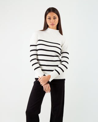 Mock neck ribbed stripes