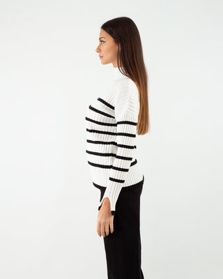 Mock neck ribbed stripes