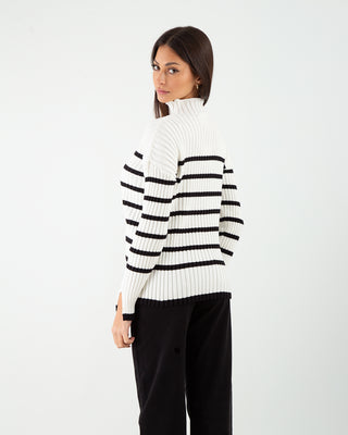 Mock neck ribbed stripes