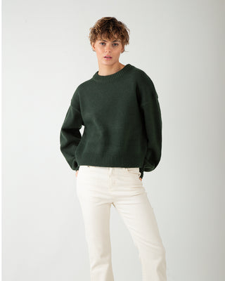 Maglione Giro Crop Verde Pino