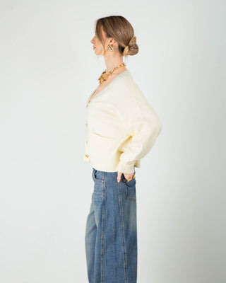 Cardigan Over con Taschine Panna