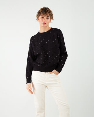 Maglione Giro Strass Nero
