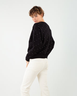 Maglione Giro Strass Nero