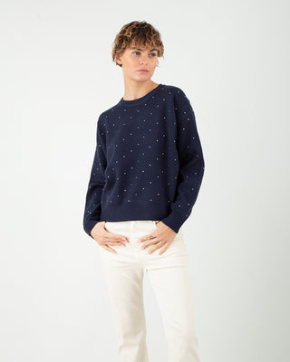 Maglione Giro Strass Blu