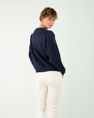 Maglione Giro Strass Blu