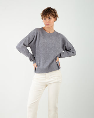 Maglione Giro Strass Grigio