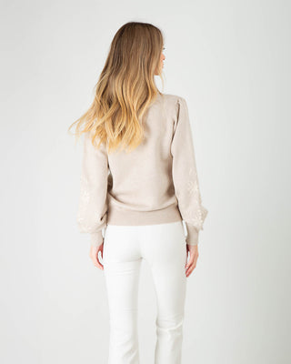 Maglia con Fiori Ricamati Beige