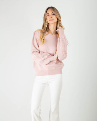 Maglia con Fiori Ricamati Rosa