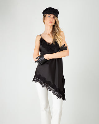 Top Satin con Profili in Pizzo Nero