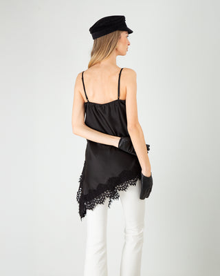 Top Satin con Profili in Pizzo Nero