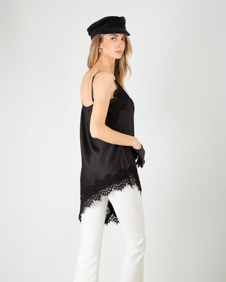 Top Satin con Profili in Pizzo Nero