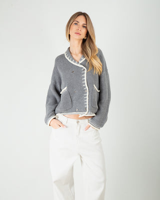 Cardigan Doppiopetto Grigio Perla