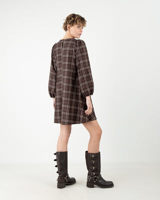 Abito Corto a Quadri Svasato Moro