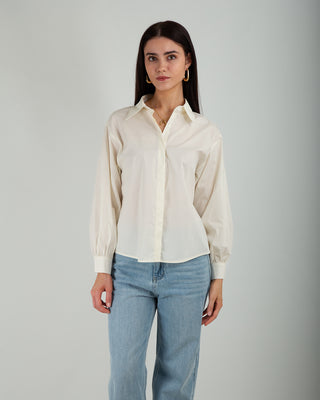 Camicia 100% Cotone Maniche Arricciate Cream