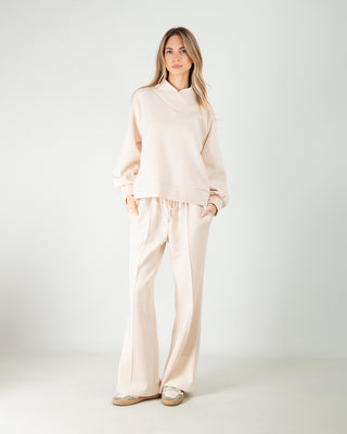 Tuta Scuba in Cotone con scollo a V Beige Chiaro