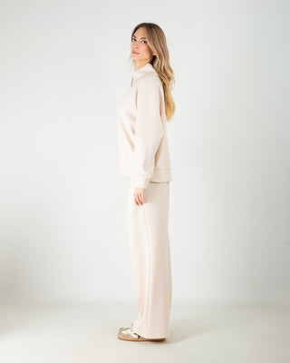 Tuta Scuba in Cotone con scollo a V Beige Chiaro