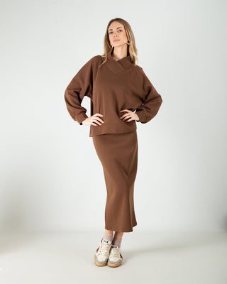 Set Coordinato Scuba in Cotone con Gonna Cioccolato